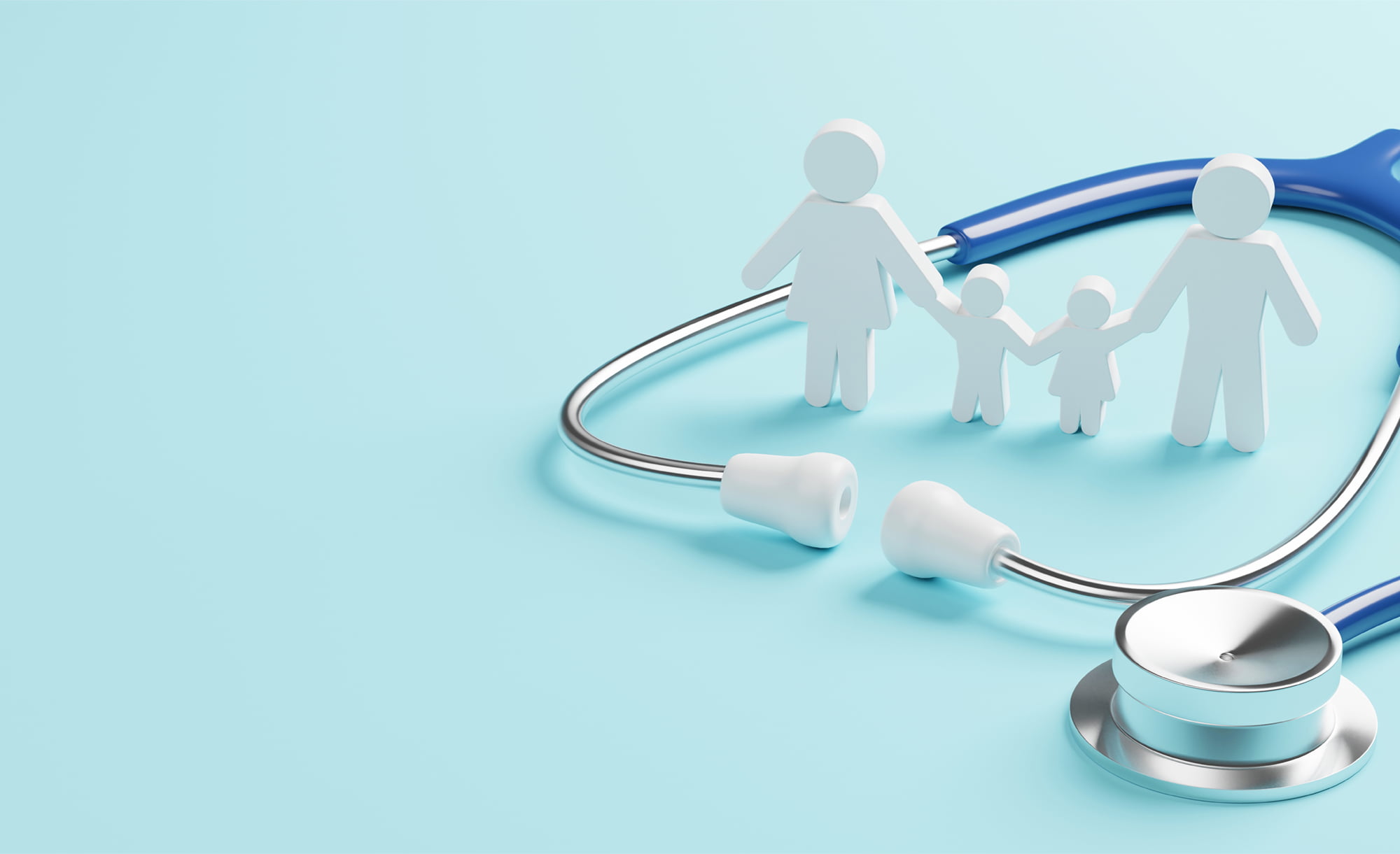 Top,View,Of,Medical,Stethoscope,And,Icon,Family,On,Cyan