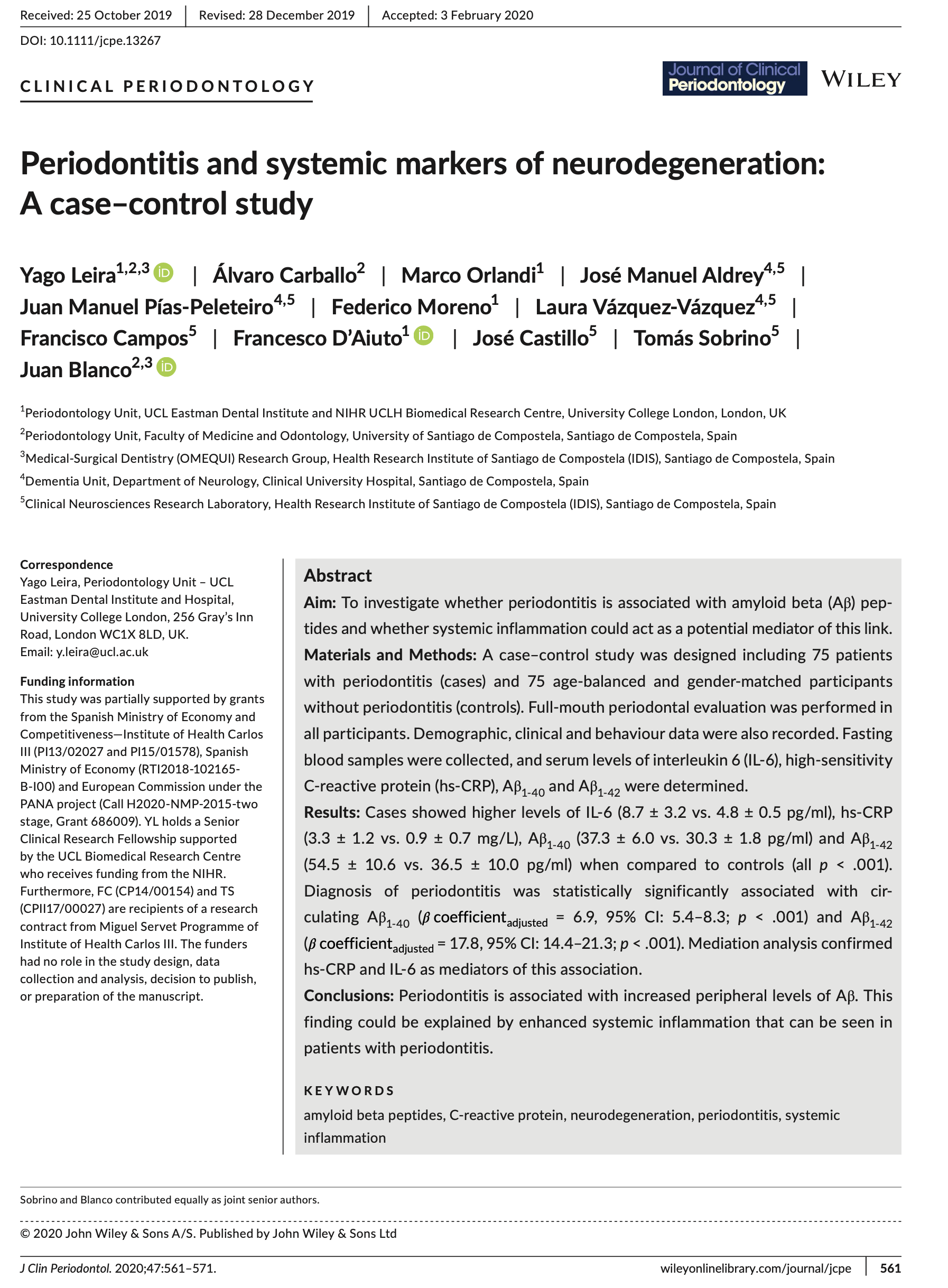 Periodontitis and systemic markers of neurodegeneration Case Study