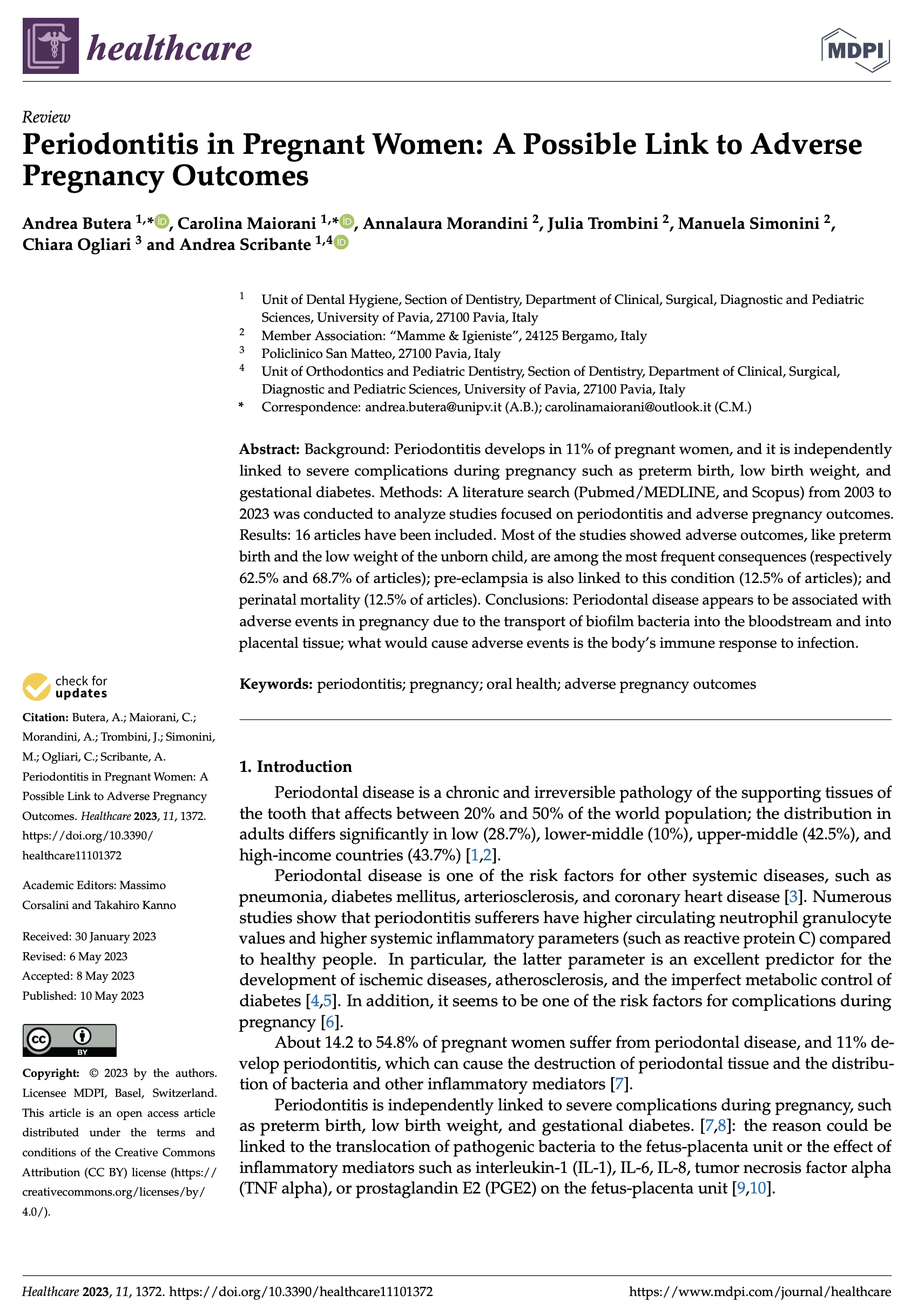 Periodontitis in Pregnant Women-A Link to Adverse Pregnancy Outcomes