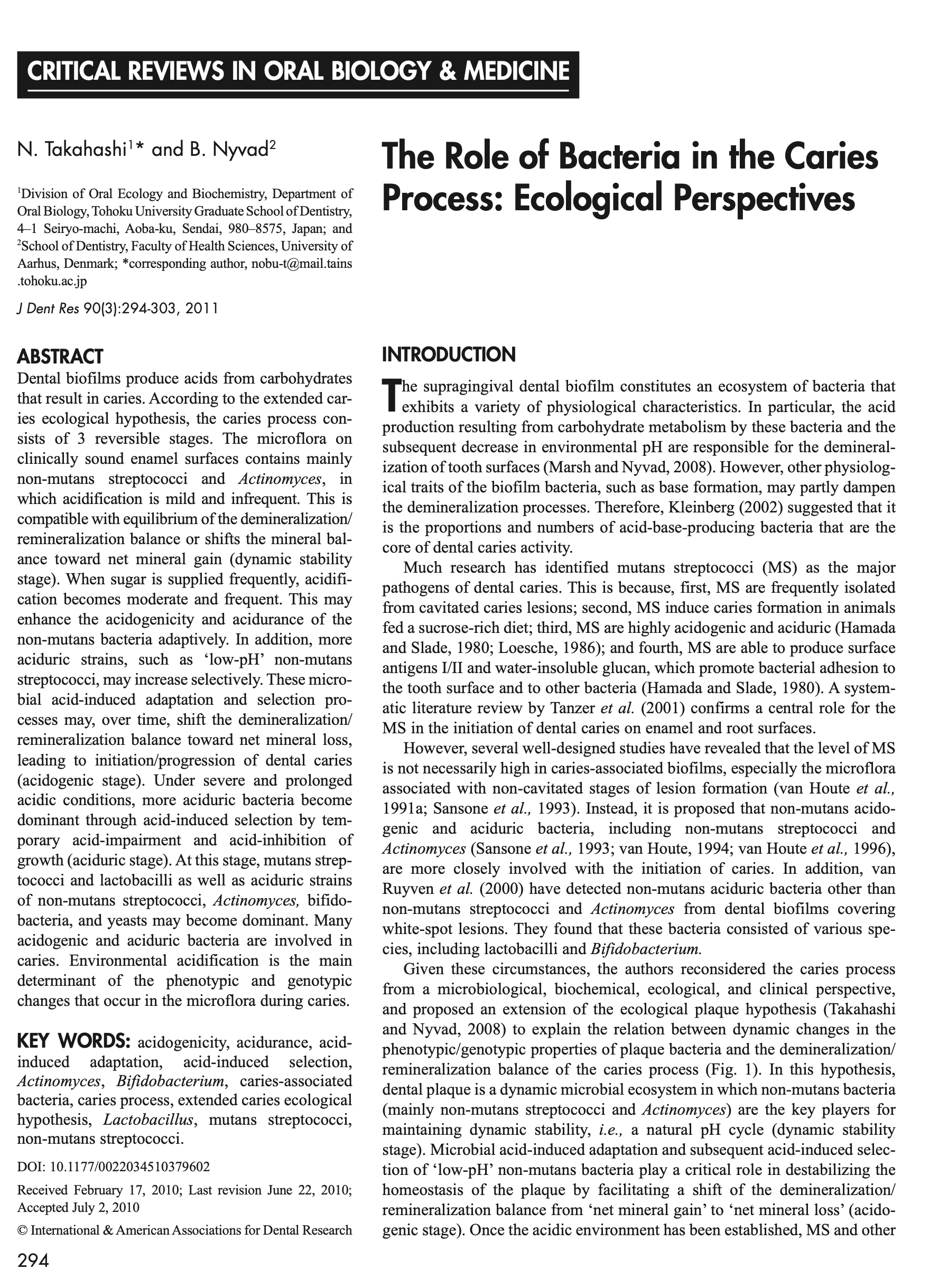 The Role of Bacteria in the Caries Process